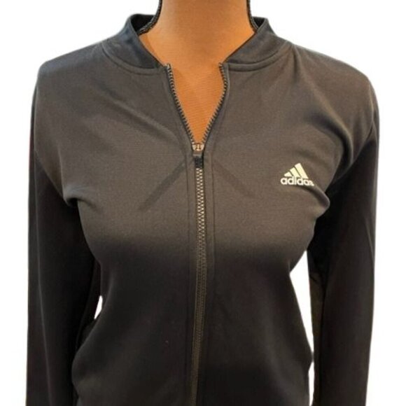 Black Adidas Full-Zip Track Jacket with 2 Front Pockets – Size Medium - Picture 2 of 6